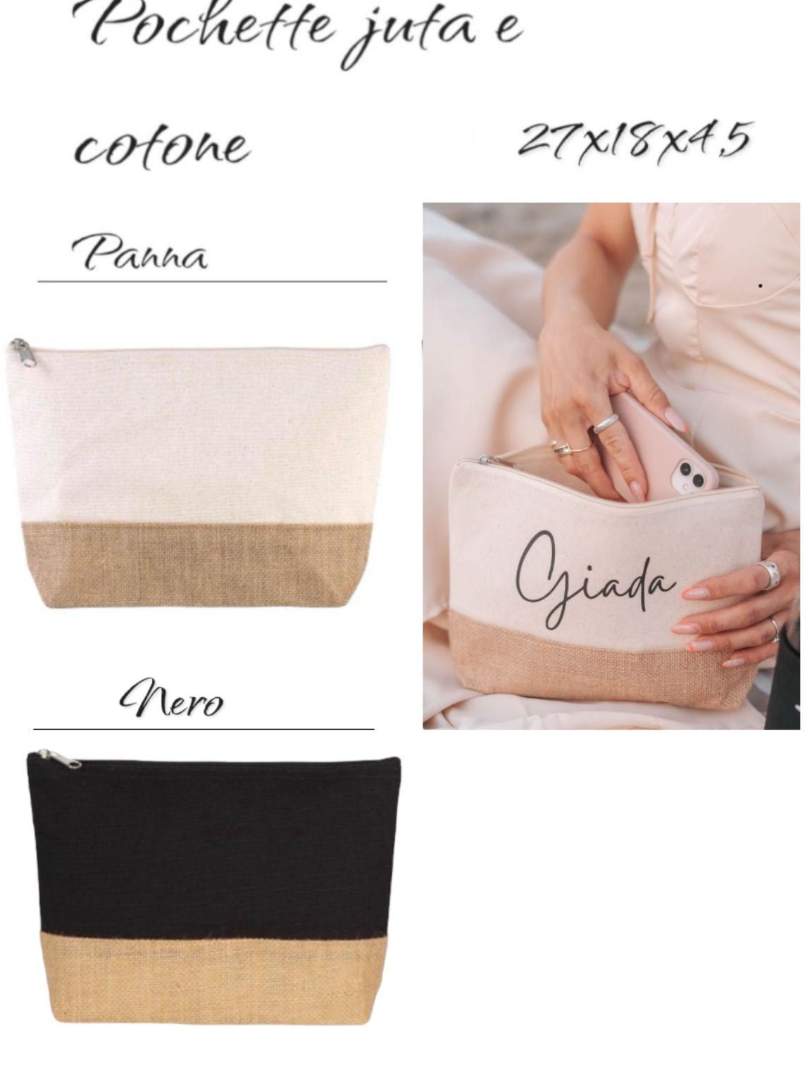 Pochette in cotone e juta personalizzata